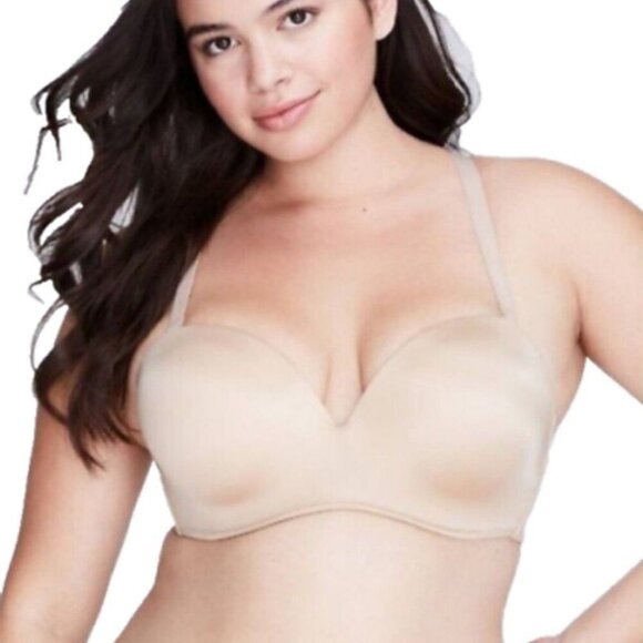 Lane Bryant Cacique Bra Multi Way Strapless Bare Solution 40DD Cafe w/ Straps - Picture 9 of 10